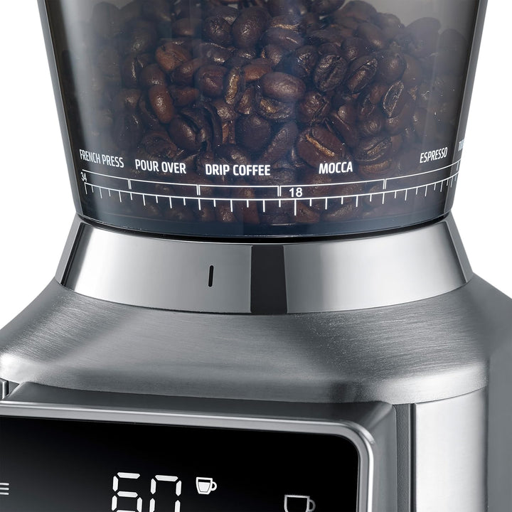 CASO BaristaChef Inox Pro - elektrische Kaffeemühle, mit Siebträgerhalterung
