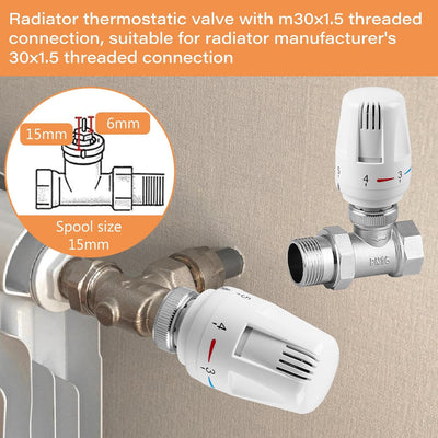 Thermostatkopf, 6 Stück Thermostat Heizung für Thread M30 x 1.5, Heizkörperthermostat, Thermostatkop