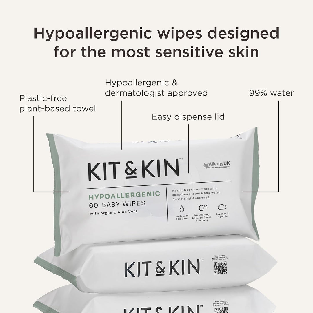 Kit &amp; Kin Feuchttücher Baby 600 Stück (10 Packungen), Hypoallergen Dermatologen Geprüft 99% Wasser W