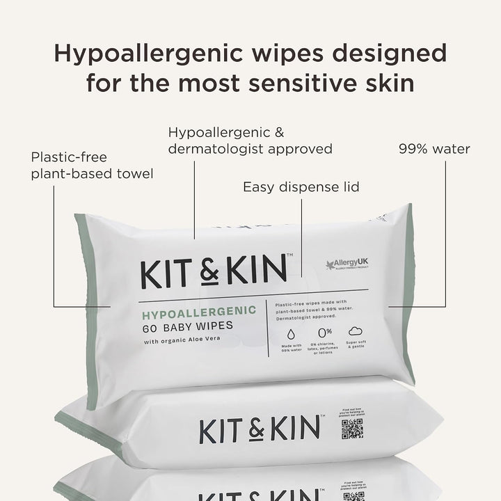 Kit &amp; Kin Feuchttücher Baby 600 Stück (10 Packungen), Hypoallergen Dermatologen Geprüft 99% Wasser W