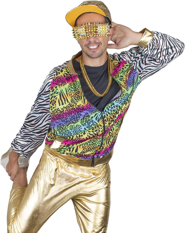 Funny Fashion Herren Kostüm 80er 90er Jahre Jacke Blouson Rapper Hip Hop Pimp bunt Karneval (56/58)