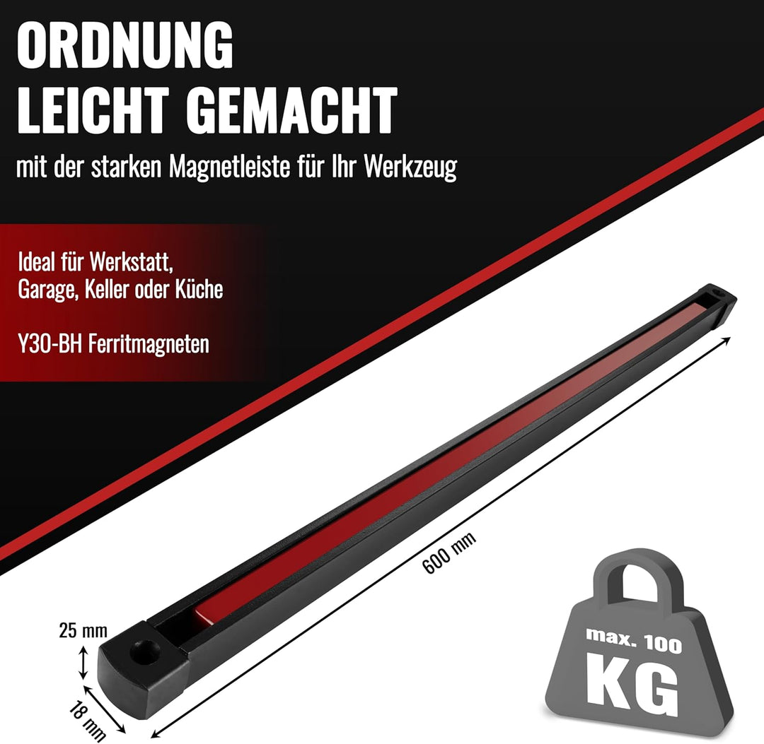 POPPSTAR Werkzeug-Magnetleiste (60cm) Magnet-Werkzeughalter für Werkstatt & Garage 60 cm (L) x 2.5 c