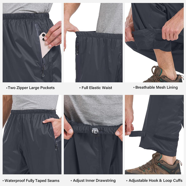 Regenhose Herren Fahrrad Leichte wasserdichte Winddichte Outdoorhose zum Wandern Camping Trekkinghos