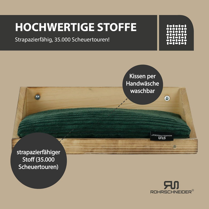 Rohrschneider Katzentreppe Wand, geflammtes Kiefernholz (Cord, grün) Holz, waschbares Kissen Cord gr