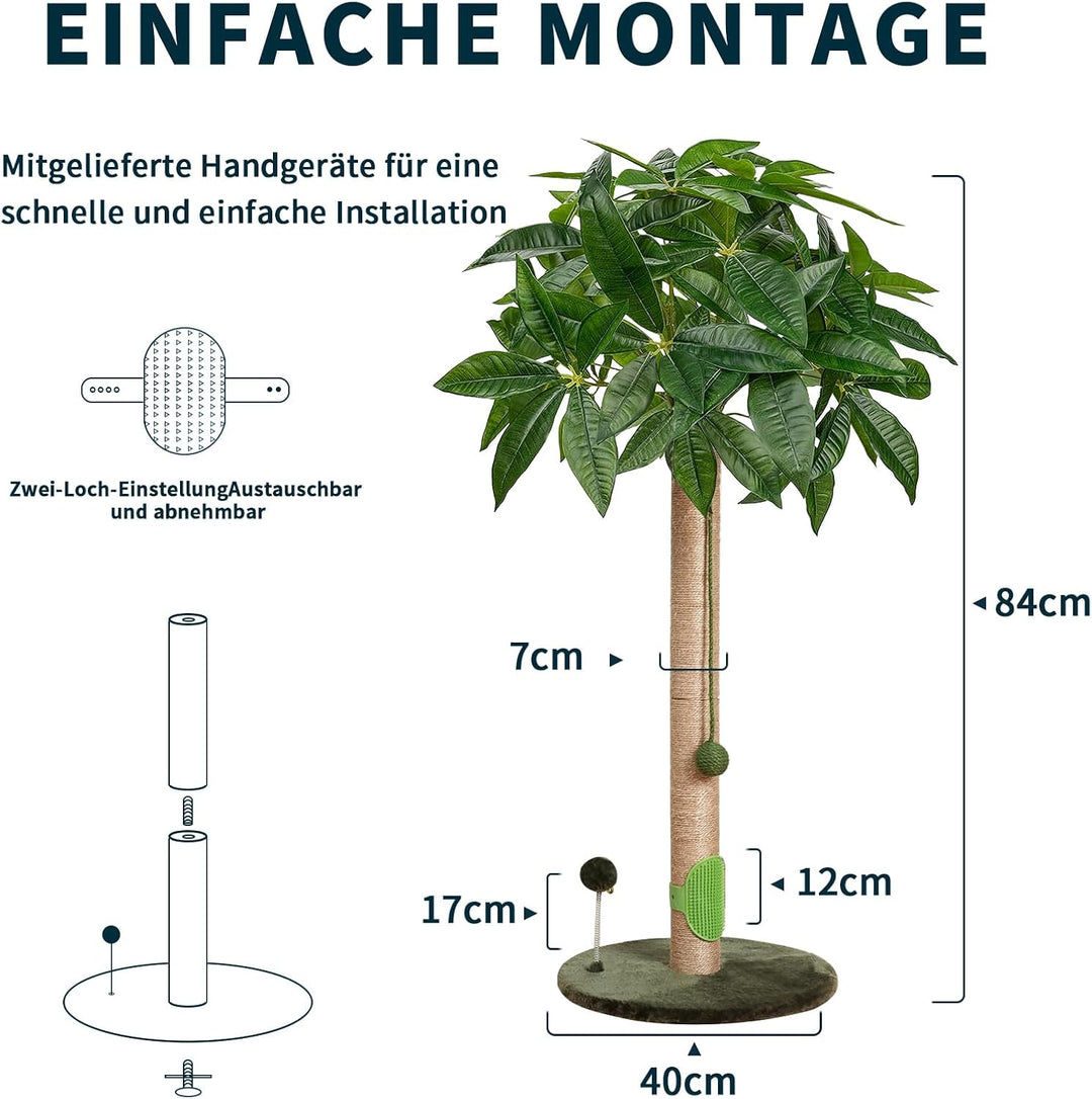 Meowoou Kratzsäule, 84 cm Kratzstamm, Ausgewachsene Katzen und Kätzchen, Hoher Kratzbaum mit Sisalse