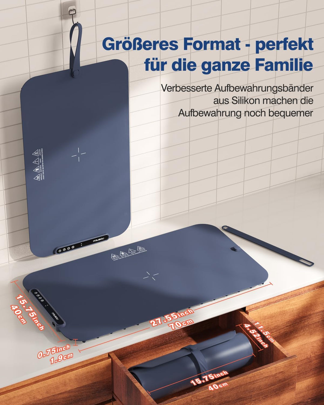Elektrische Warmhalteplatte, Silikon-Wärmematte für Lebensmittel mit 7 Temperaturstufen, umschaltbar