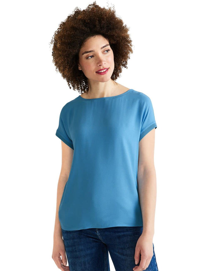 STREET ONE Damen A319392 Kurzarmshirt 36 Splash Blue, 36 Splash Blue