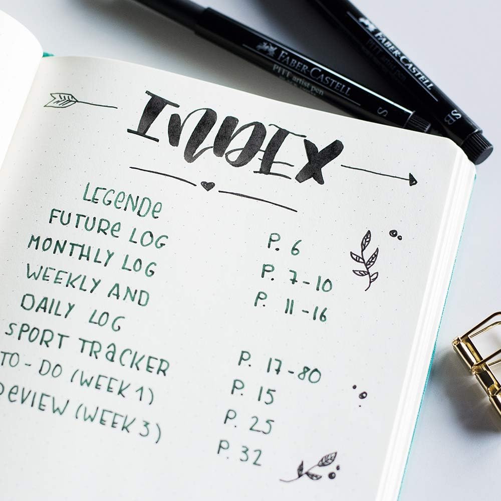 Bullet Journal "Leaves" 05 mit original Tombow TwinTone Dual-Tip Marker 86 mint black : Mit Punktera