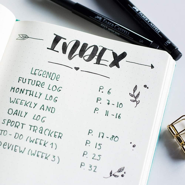 Bullet Journal "Leaves" 05 mit original Tombow TwinTone Dual-Tip Marker 86 mint black : Mit Punktera