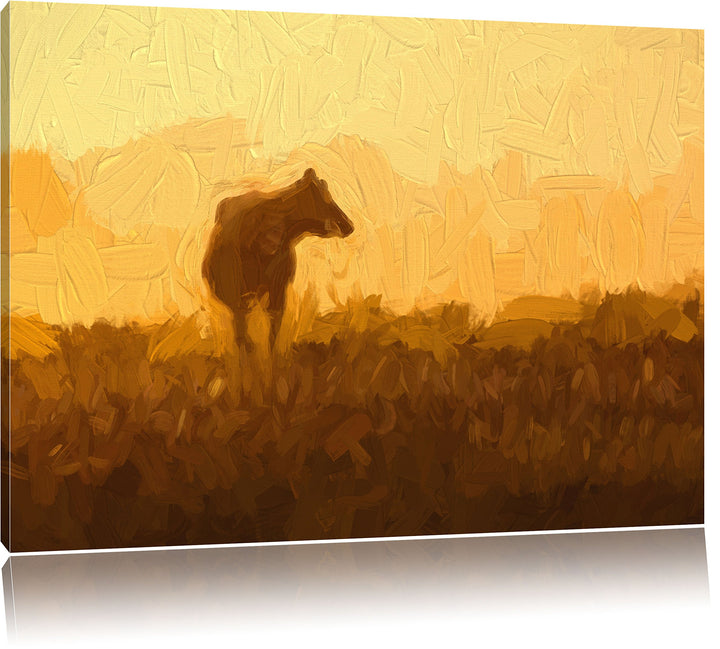 Pixxprint fressende Kuh auf der Weide als Leinwandbild/Grösse: 100x70 / Wandbild/Kunstdruck/fertig b