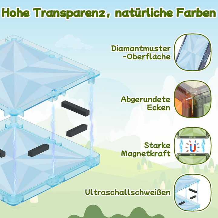 100 Stück Magnetische Bauklötze, Magnetische Bauklötze für Kinder, Magnetisches Konstruktionsspielze
