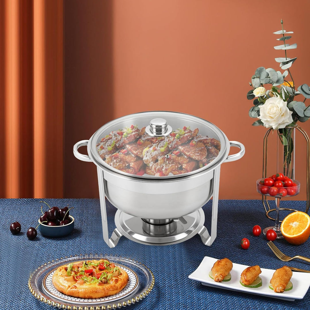 Edelstahl Chafing Dish Set 8,5L Warmhaltebehälter Rund Speisenwärmer mit Glasdeckel Chafing Dishes f