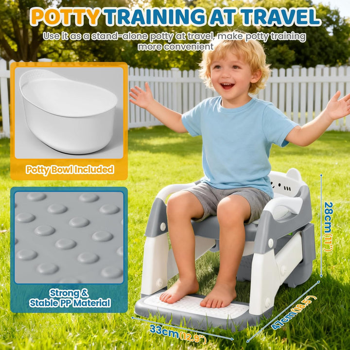 Orzbow Toilettensitz Kinder mit Treppe, 2-in-1 Kinder Toilettensitz, Töpfchen für Kinder, Höhenverst