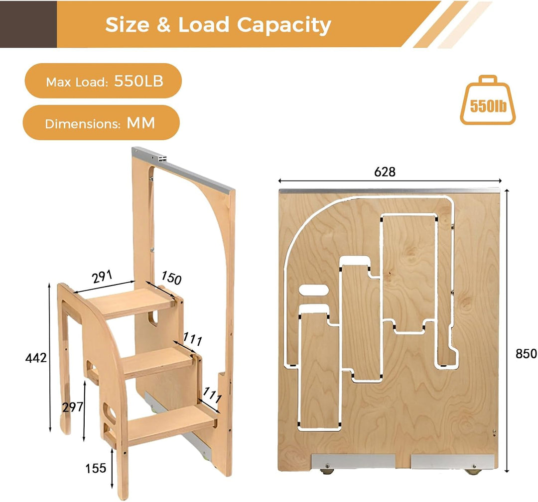 Klappbarer Tritthocker für Erwachsene, zusammenklappbarer Tritthocker aus Holz für die Küche, 200 kg