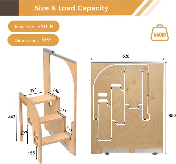 Klappbarer Tritthocker für Erwachsene, zusammenklappbarer Tritthocker aus Holz für die Küche, 200 kg
