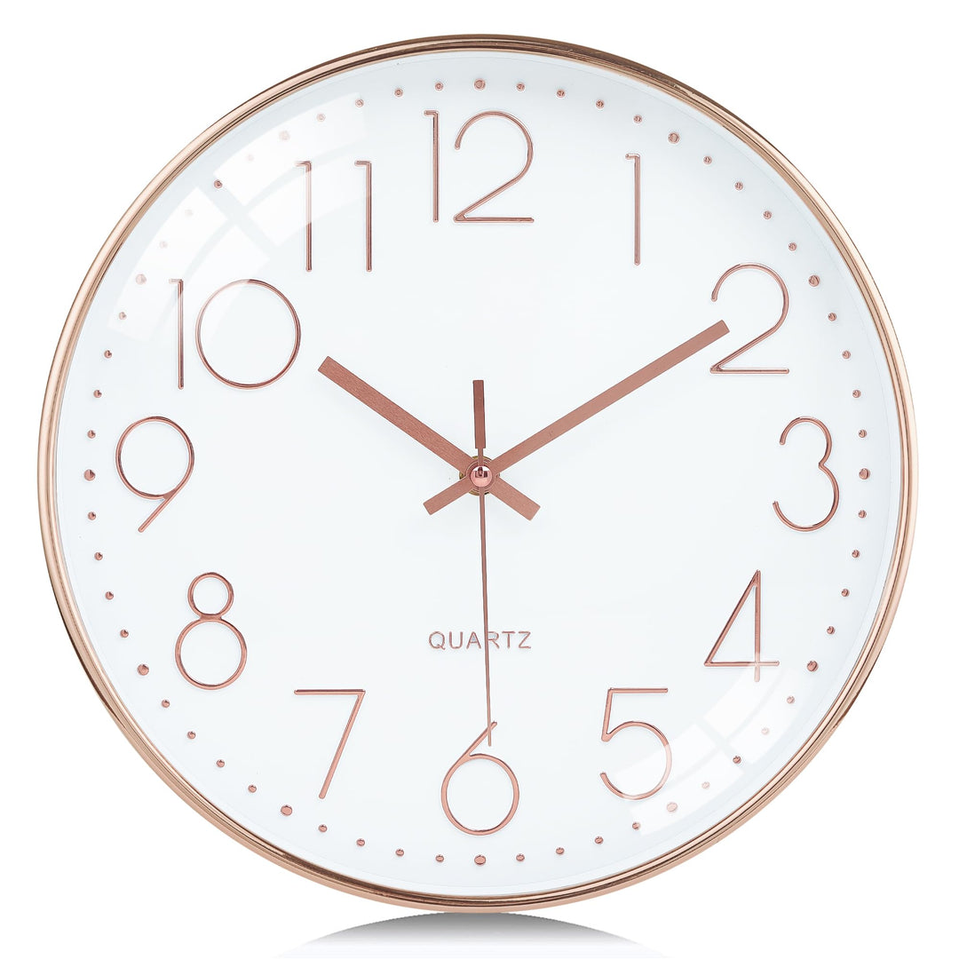 Lafocuse 3D Ziffern Lautlos Wanduhr Rosegold, 30cm Modern Leicht Ablesbar Küchenuhr, Ohne Tickgeräus