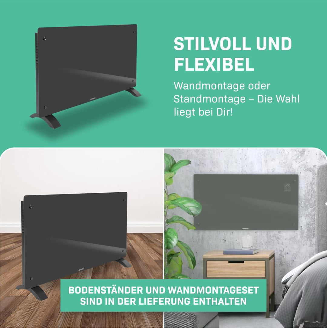 VONROC Elektroheizung energiesparend 2500W - Konvektor Heizung [30qm Räume] - Mobile Elektrische Hei