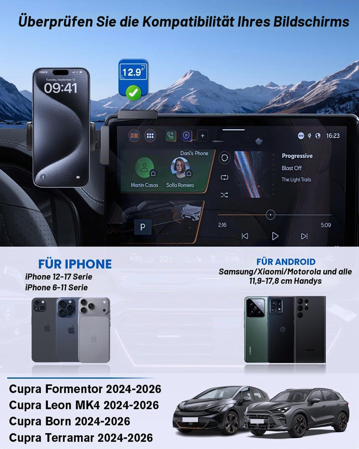 Handyhalterung für Cupr 12,9 Zoll Display, Cupra Formentor, Leon MK4, Born, Terramar 2024-2026 Mini