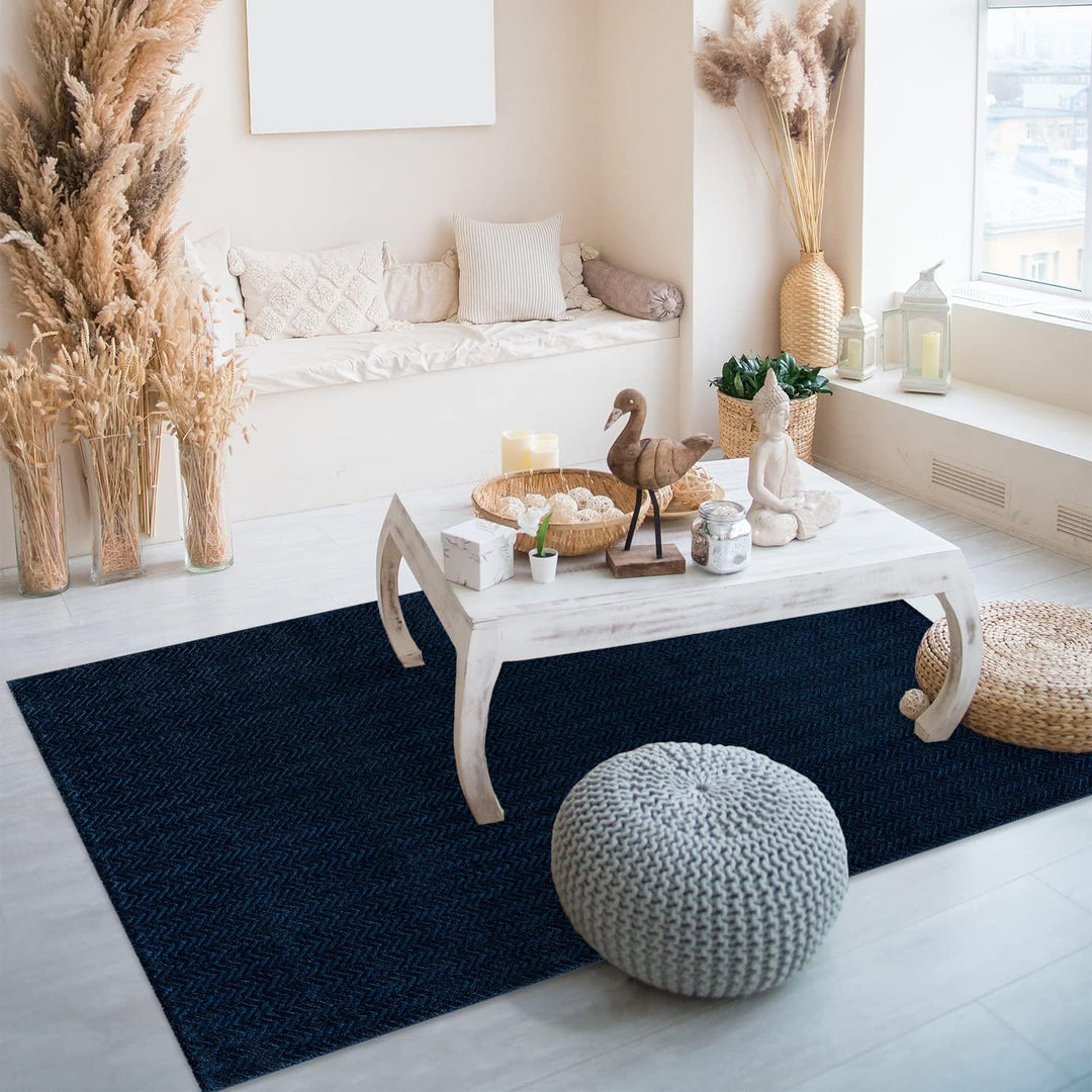 payé Teppich Wohnzimmer - Blau - 120x170cm - Meliert Muster - Einfarbig - Hoch Tief Effekt - Kurzflo