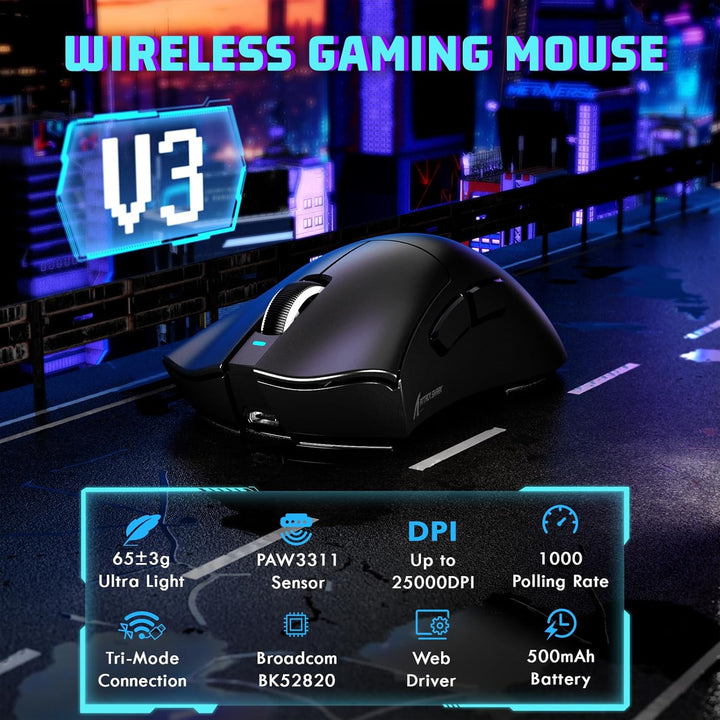 MAMBASNAKE X ATTACKSHARK V3 Kabellose Gaming-Maus,65g leicht,geteiltes Design für Rechtshänder,bis z