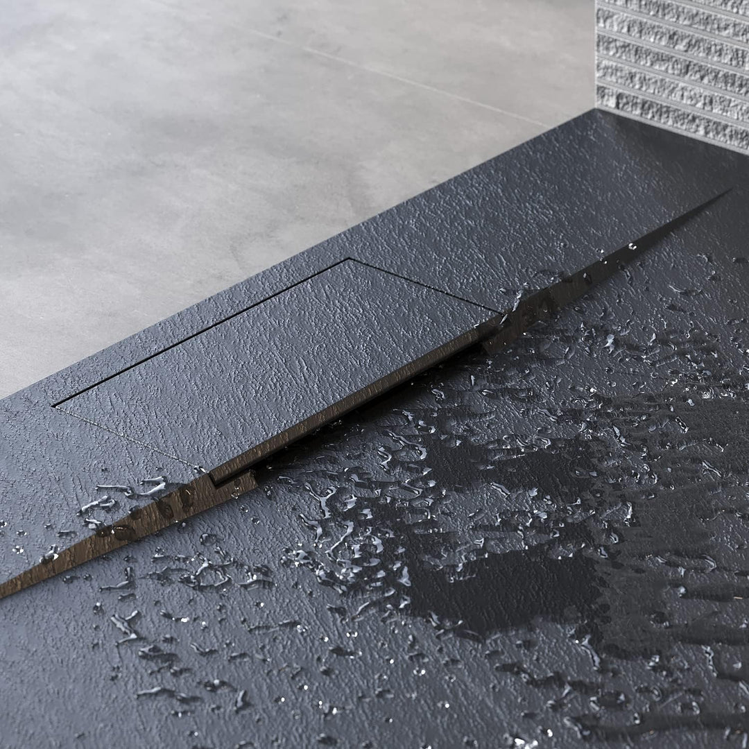 SONNI Duschwanne 140x90 cm, 32 mm Extra Flach, Schwarz, SMC, Ohne Siphon | Duschtasse, Schieferoptik
