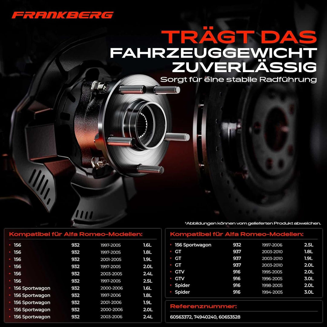 Frankberg 2x Radnabe ohne Radlager Vorne Links Rechts für 156 932 Sportwagon 932 GT 937 GTV Spider 9