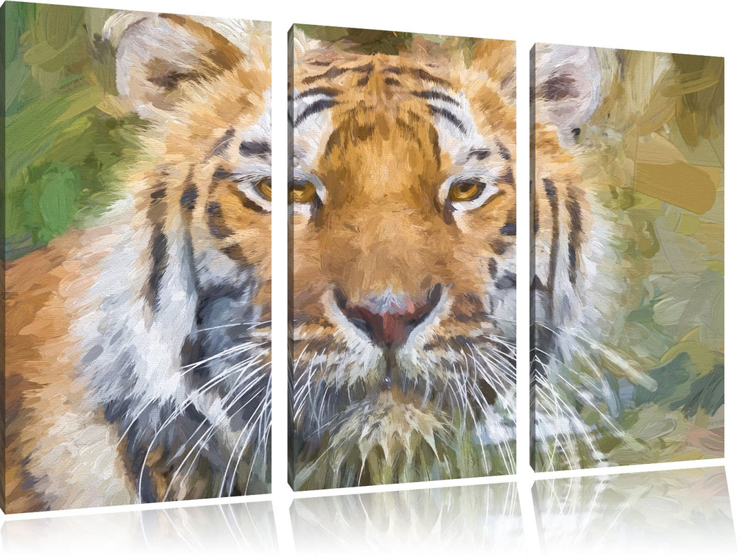 Tiger im Wasser NewArt 3-Teiler Leinwandbild 120x80 Bild auf Leinwand, XXL riesige Bilder fertig ger