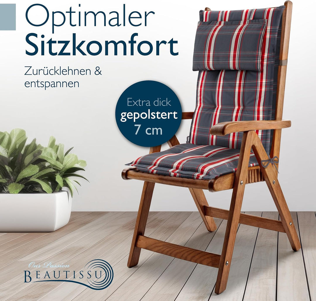Beautissu 5er Set Gartenstuhlauflagen Hochlehner Auflagen 120x50 cm – 7cm Polster Sitzauflagen Garte