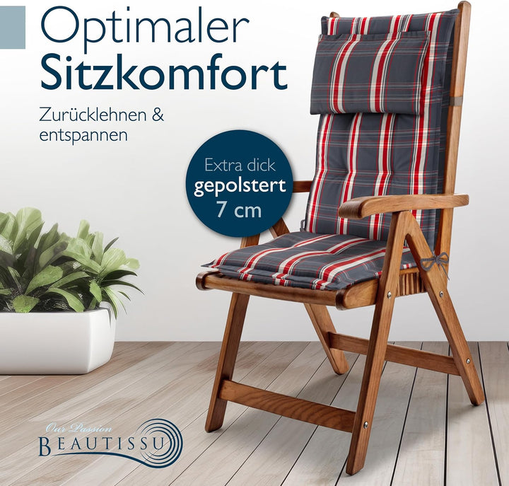 Beautissu 5er Set Gartenstuhlauflagen Hochlehner Auflagen 120x50 cm – 7cm Polster Sitzauflagen Garte