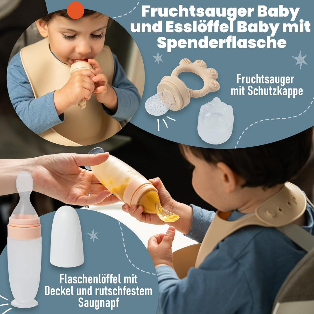 Kindergeschirr set aus Silikon mit Transport oder Aufbewahrungstasche - Kinderbesteck ab 1 jahr - Be