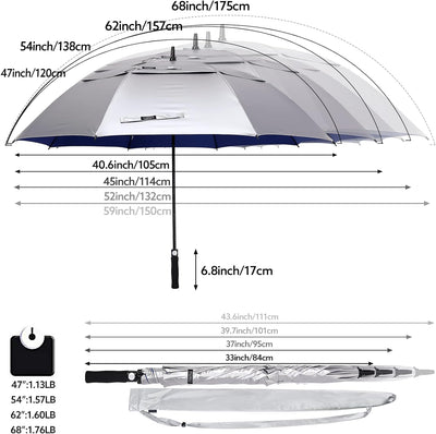 G4Free 62/68/72 Inch UV-Schutz Winddicht Sonnen- und Regenschirm Golfschirm Autorisches Öffnen Doppe