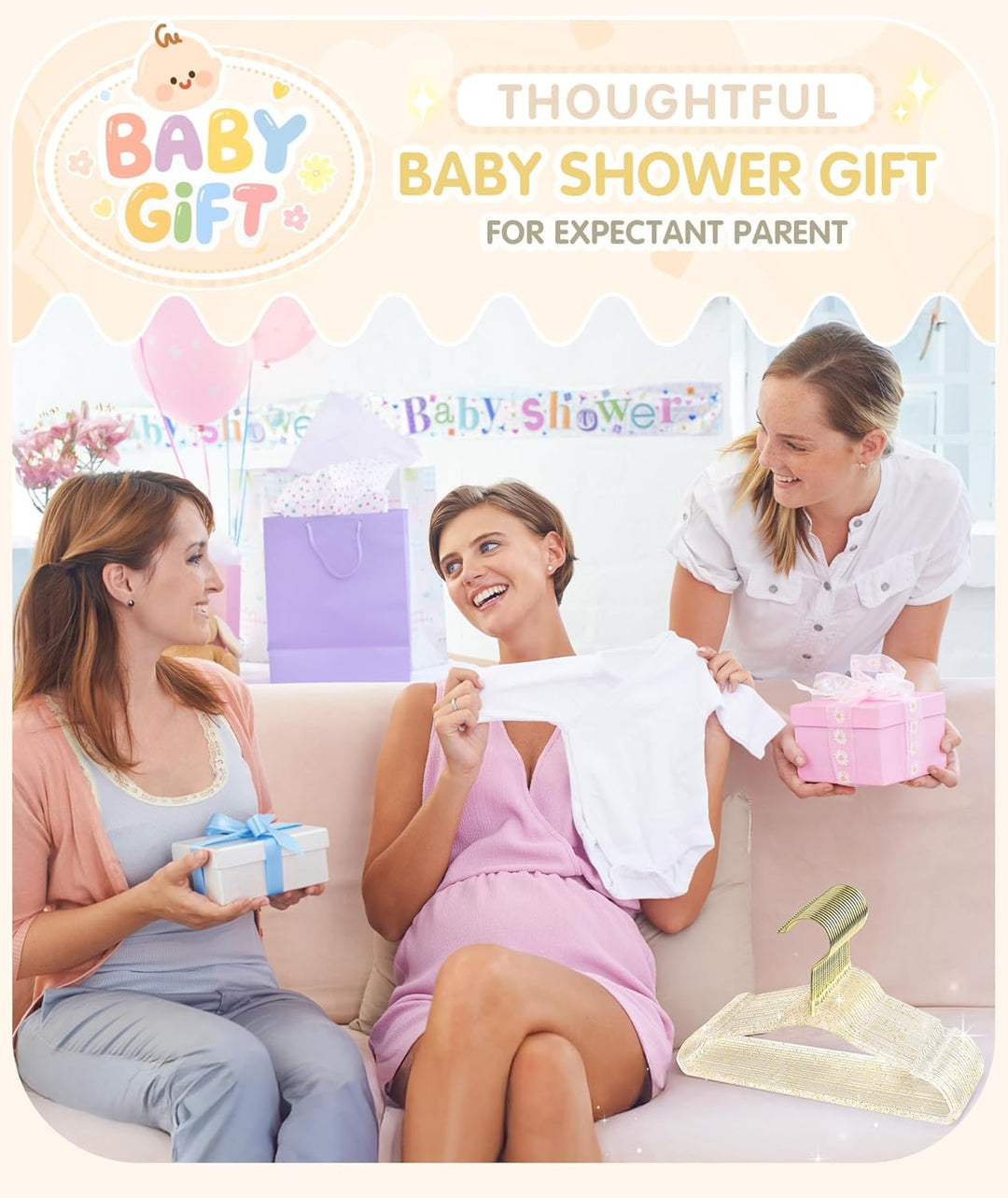 Kleiderbügel Kinder, Kinderkleiderbügel Transparent mit Kleine Pailletten, 20 Stück Schön Baby Kleid