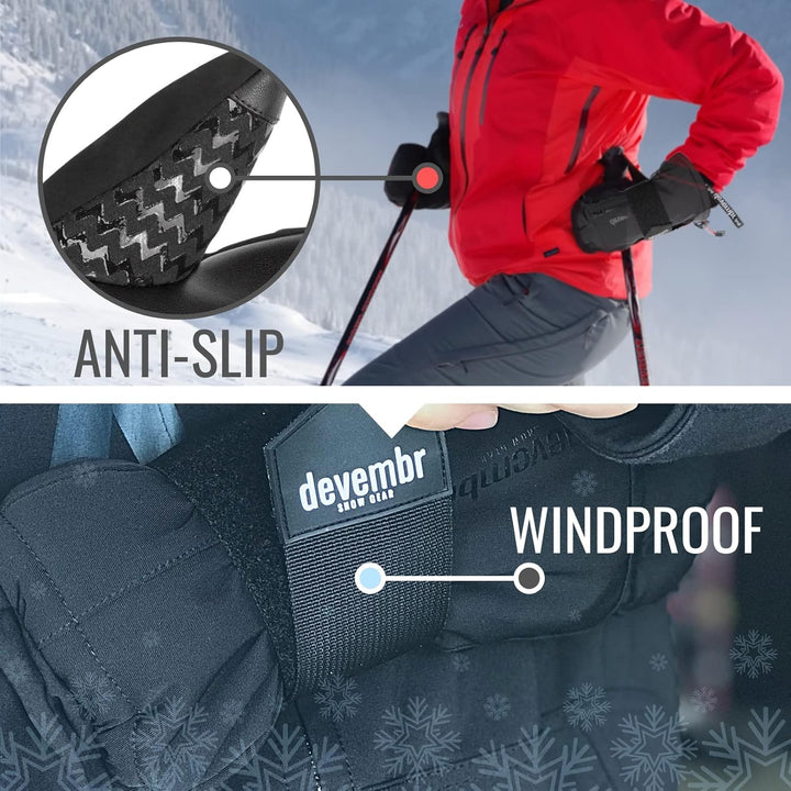 devembr Advanced Ski-Handschuhe mit Handgelenkschutz und Herausnehmbarem Innenfutter (S/M/L), M