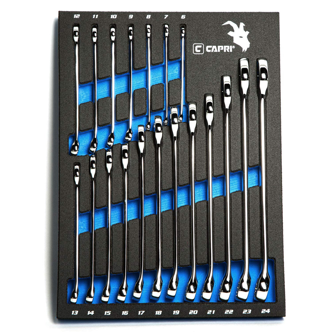 Capri Tools SmartKrome Ringmaulschlüssel-Set mit der Mechanikerablage, CP11390MT, 19-Piece Metric/Me