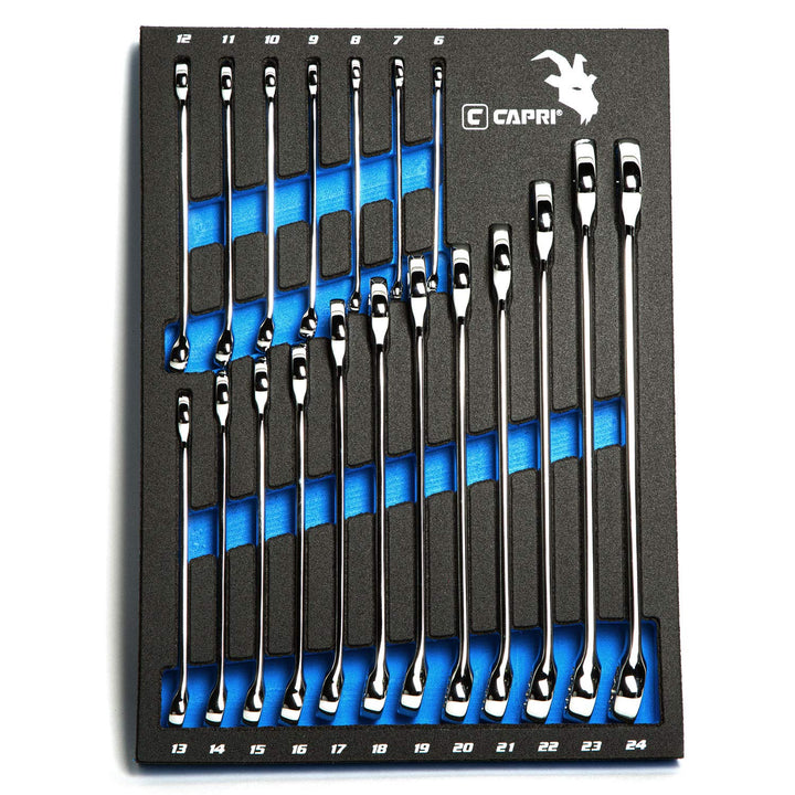 Capri Tools SmartKrome Ringmaulschlüssel-Set mit der Mechanikerablage, CP11390MT, 19-Piece Metric/Me