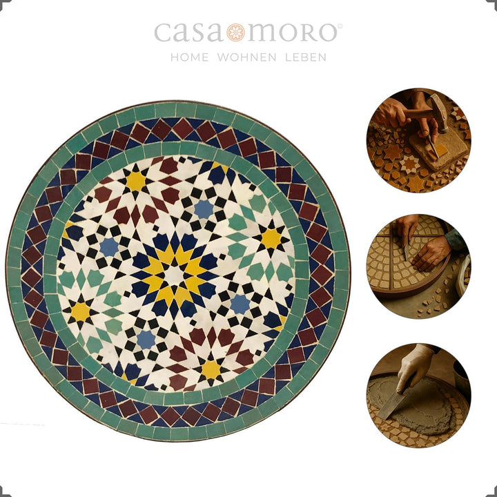 Casa Moro Terrassentisch Rund – Fliesentisch Gartentisch Mosaiktisch | Balkontisch, Beistelltisch Au