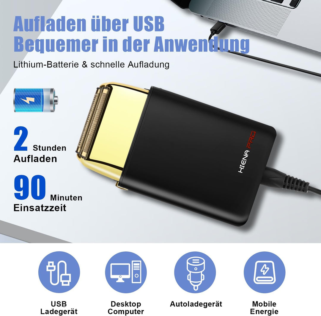HIENA PRO folienrasierer herren,rasierer elektrisch Zero Gap skin Kabelloser,wiederaufladbarer Reise