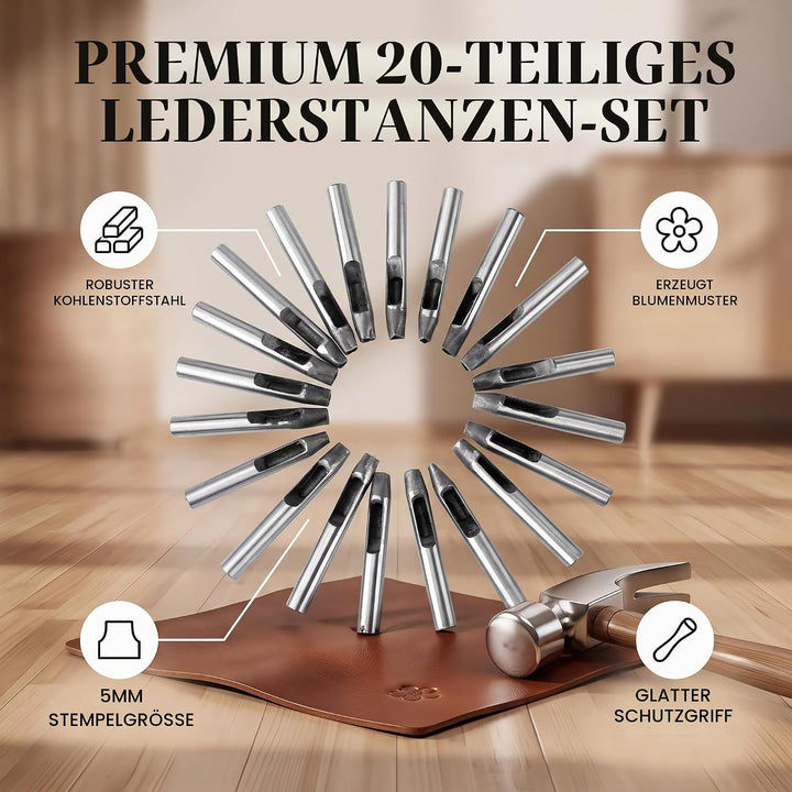 Cikonielf 20 Stück Leder Hohl Locher Leder Punch Set Kohlenstoffstahl Blume Form Leder Handwerk Werk