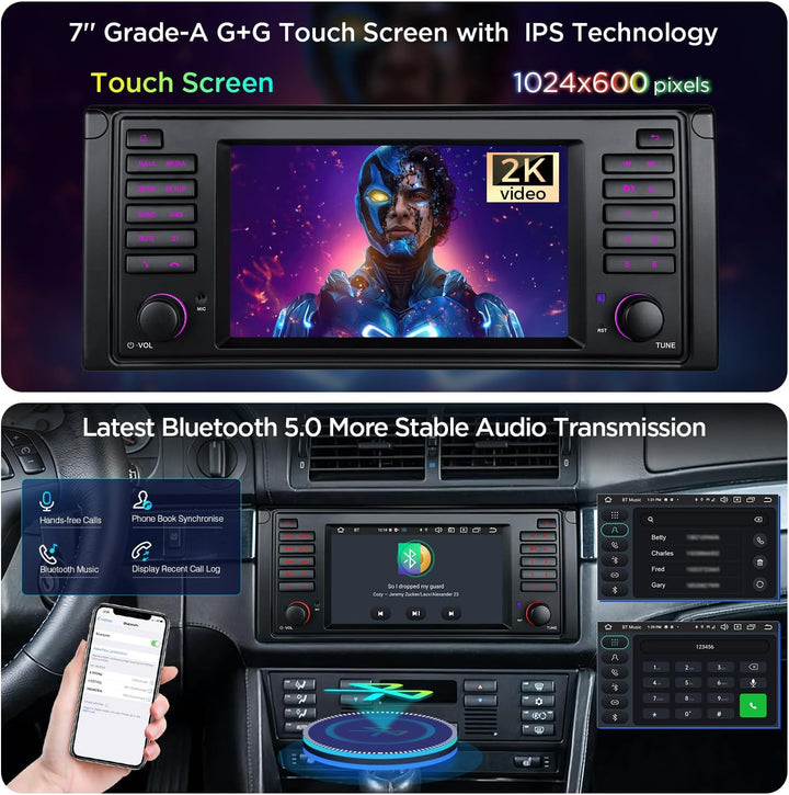 XTRONS 7 Zoll Android 14 Autoradio mit Navi für BMW E39 M5 Octa-Core 4+64GB | IPS Bildschirm Eingeba