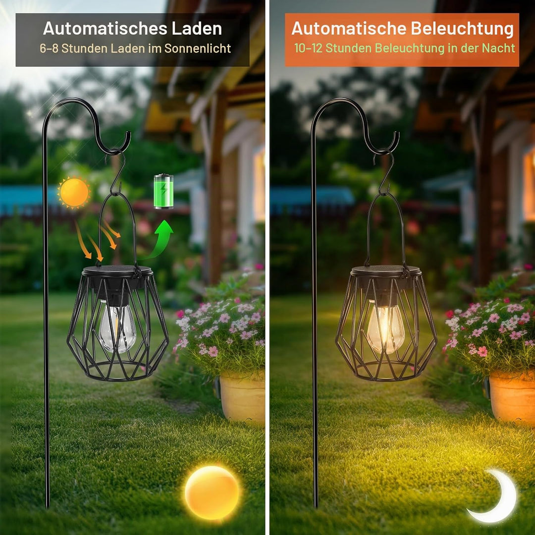 Ketom 2 Stück Solarlampen für Aussen Hängend, Solarlaterne für Aussen Stehend Metall, IP65 Wasserdic