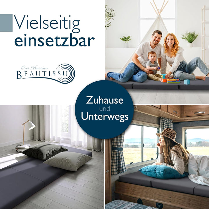 Beautissu Klappmatratze Gästebett klappbar Faltmatratze mit Tragegriff | 80x195cm Anthrazit faltbare