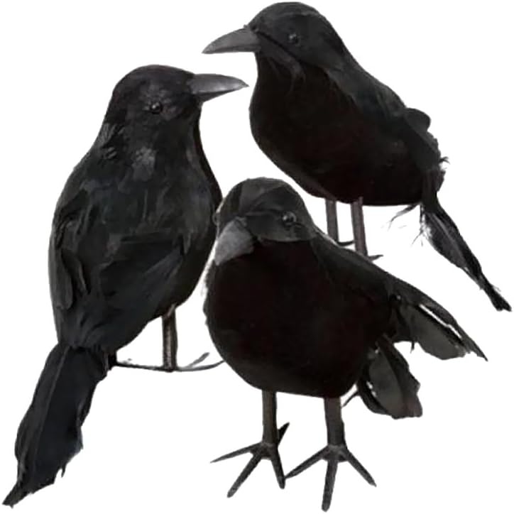 6 X Halloween Deko-Krähe Künstliche Rabe Krähe Mit Federn Schwarz Vogel