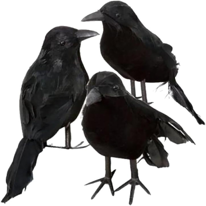 6 X Halloween Deko-Krähe Künstliche Rabe Krähe Mit Federn Schwarz Vogel