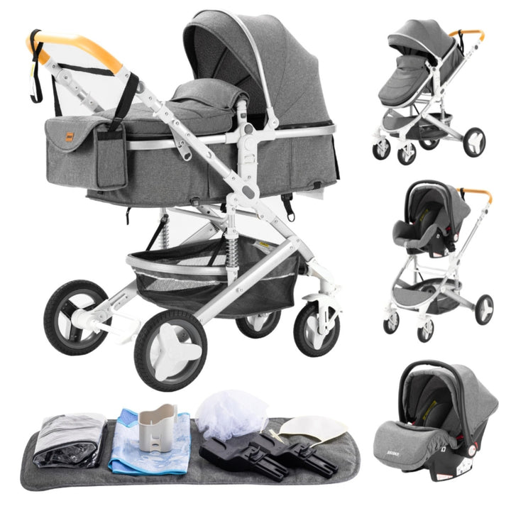 YAZOCO kinderwagen 3 in 1,Kombikinderwagen reisesysteme mit tragbar Moskitonetz Regenschutz Fusssack