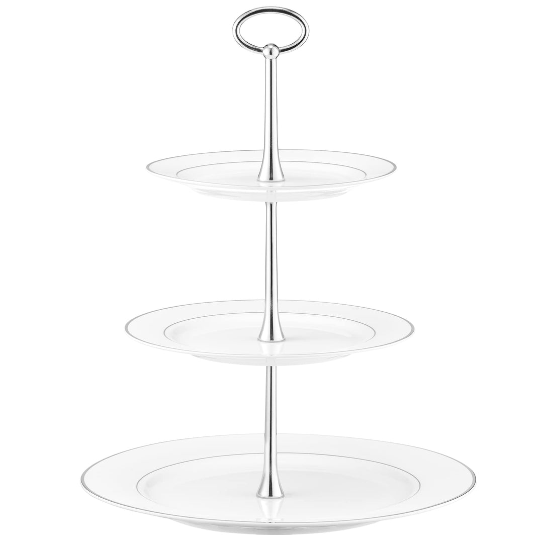 AMBITION Etagere 3 Etagen silber Aura Silver ⌀27 cm aus Porzellan Edelstahl für Kuchen Muffins Obst