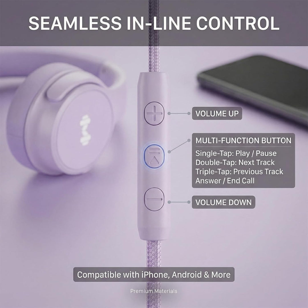 Over-Ear Kopfhörer: Faltbar mit Mikrofon & In-Line Steuerung – 3,5mm Klinke + USB-C Adapter – Weiche