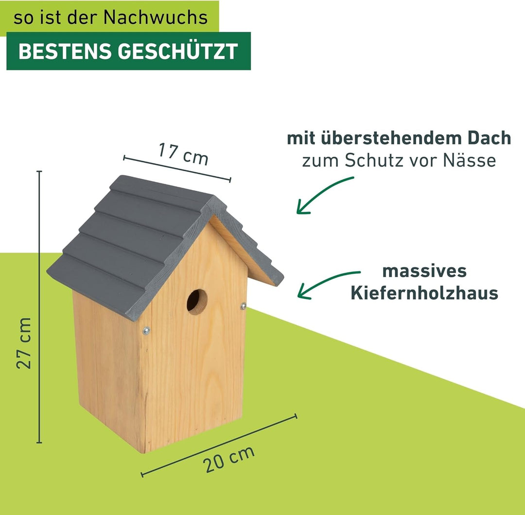 Windhager Nistkasten Cosy für Vögel | Kiefernholz massiv, Einflugloch Ø 28 mm, Holz | Vogelhaus, Vog