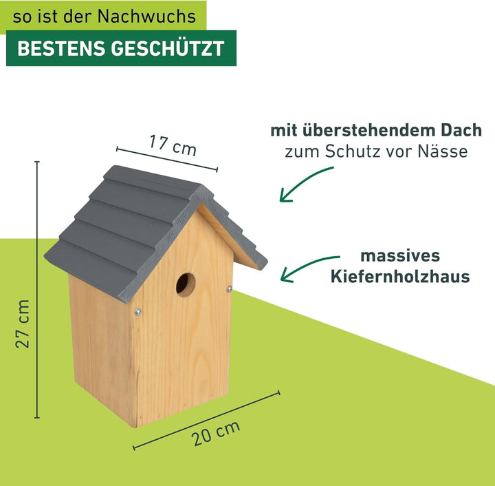 Windhager Nistkasten Cosy für Vögel | Kiefernholz massiv, Einflugloch Ø 28 mm, Holz | Vogelhaus, Vog