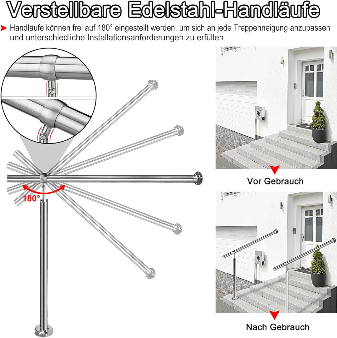NAIZY Handlauf Edelstahl 180x90cm Treppengeländer Aussen-Innen Eingangsgeländer für Treppen Wand Gel