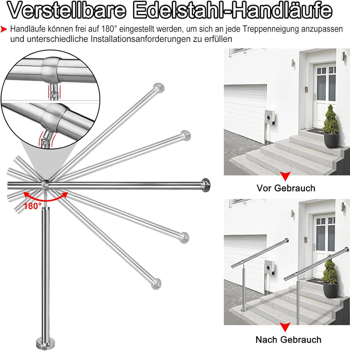 NAIZY Handlauf Edelstahl 180x90cm Treppengeländer Aussen-Innen Eingangsgeländer für Treppen Wand Gel